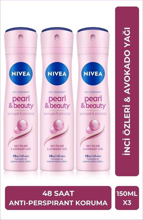 Kadın Sprey Deodorant Pearl&Beauty 150ml, 48 Saat Anti-perspirant Koruma, X3 Adet