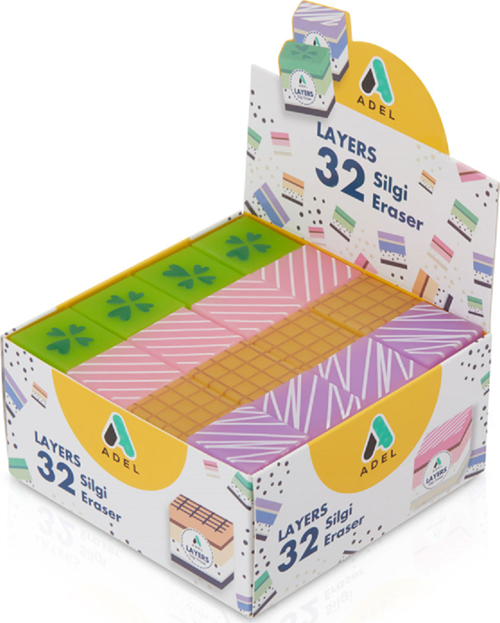 Silgi Layers 32 Adetli Renkli Desenli Küp Şekil