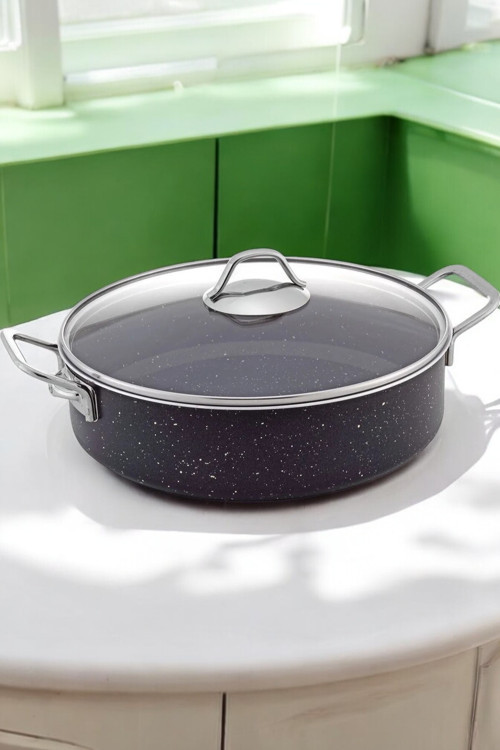 Cantef Yanmaz Yapışmaz 24 Cm Metal Kulplu Karnıyarık Granit Tencere