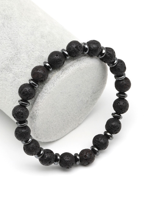 Lav-Hematit Doğal Taş Bileklik 8 Mm Küre Kesim - Blk-2059