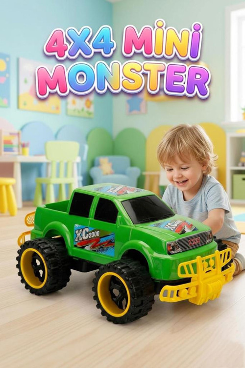 Mini Canavar Kamyon! Büyük Tekerlekli Renkli Dev 4x4 Eğlenceli Off-Road Oyuncak Arazi Kamyonu YEŞİL