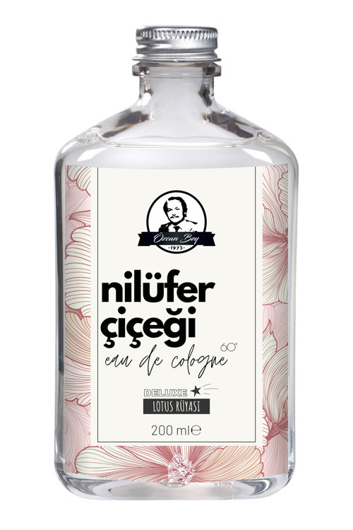 Deluxe Seri Nilüfer Çiçeği Kolonyası Parfümlü Lotus Çiçeği Kokulu Kolonya 200 Ml Cam Şişe