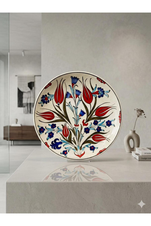 Naturel Glow Geleneksel El İşlemesi İznik Çini Sanatı Modern Tasarım Seramik Tabak Dekoratif 25X25