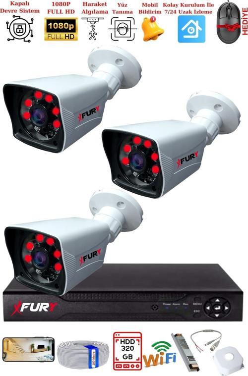 3 Kameralı 2MP Full HD Görüntü 6 Atom Led Gece Görüşlü Dış Mekan Güvenlik Kamerası Seti 320GB