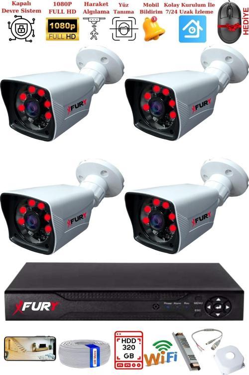 4 Kameralı 2MP Full HD Görüntü 6 Atom Led Gece Görüşlü Dış Mekan Güvenlik Kamerası Seti 320GB