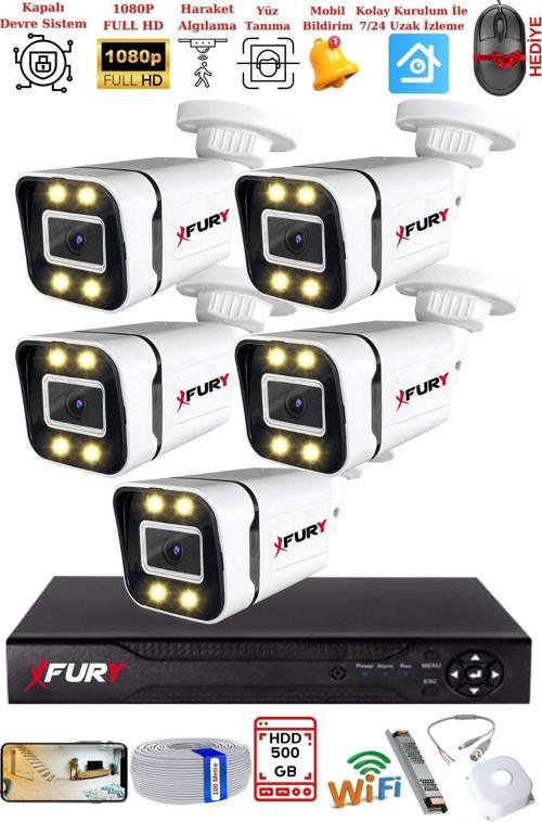 5 Kameralı 1080P Görüntü Gece Renkli Full Hd 4 x Ultra Led Gece Renkli Güvenlik Kamerası Seti 500GB