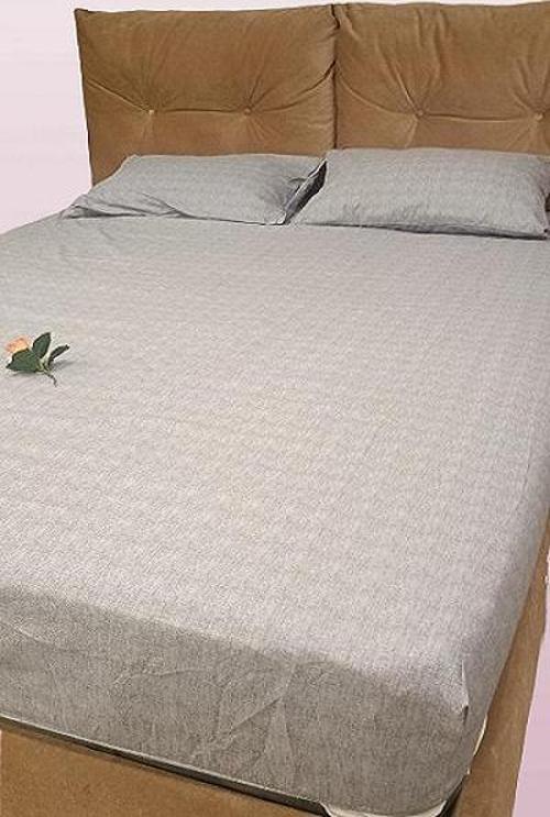Çarşaf Fıtted Çift Kişilik Keten Tarzı Pamuk Kumaş 2 Yastık Kılıflı Buz Gri