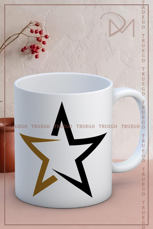 Kupa Bardak Seramik Mug - Gold Siyah Yıldız