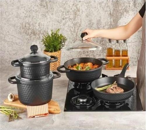 Motto Siyah Döküm 7 Parça Tencere Seti 3550