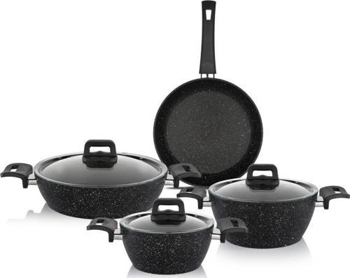 Savor 7 Parça Granit Yanmaz Yapışmaz Tencere Set-Siyah