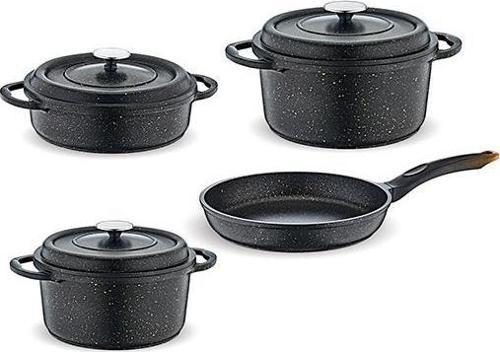 Nostalji 7 Parça Granit Döküm Tencere Seti Siyah
