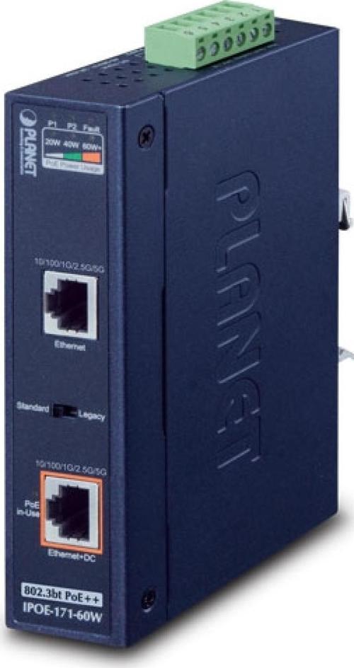 Endüstriyel Tip Tek Port Multi-Gigabit 802.3bt PoE++ Injector (95 Watt, -40~75 derece C, 12~48V DC)&