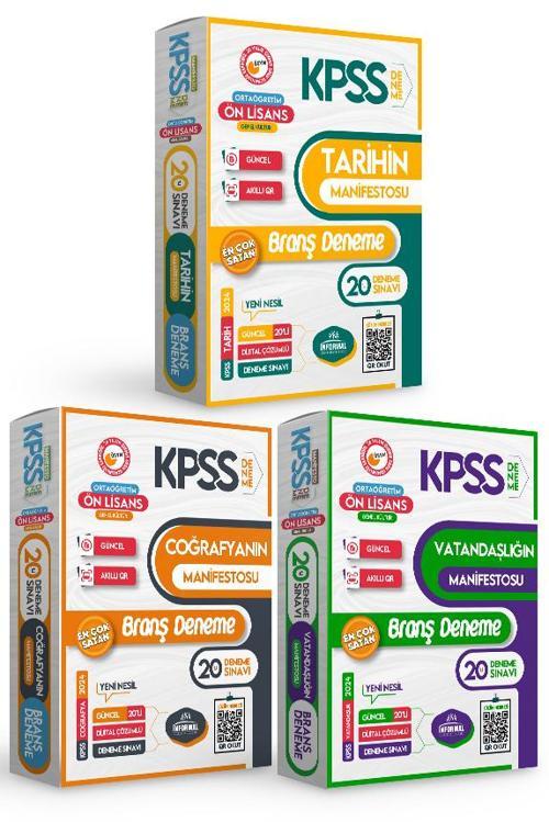 2024 KPSS Ön Lisans Genel Kültür (Tarih-Coğrafya-Vatandaşlık) Manifesto 20li Branş Deneme Seti
