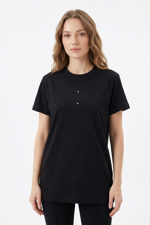Pamuklu Nakışlı Tshirt Tunik 5360 Siyah