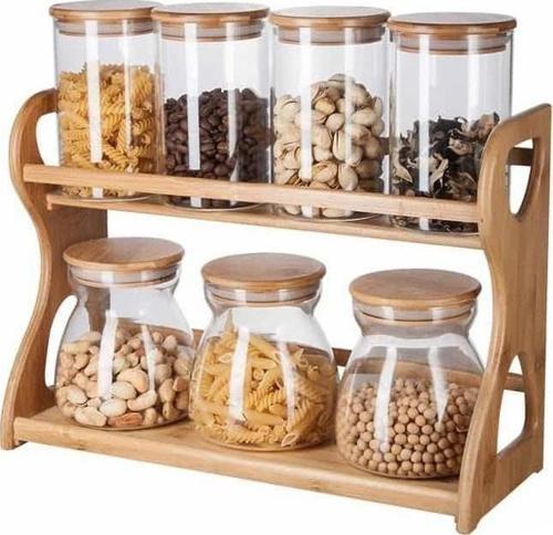 11255 Seasoning Bambu Kapaklı Standlı 7 Parça Cam Baharatlık