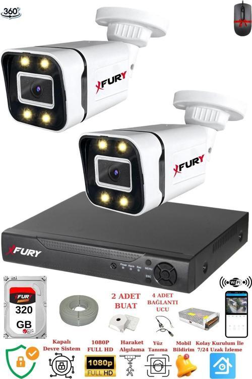 2 Kameralı Full Hd Gece Renkli - Su Geçirmez Ultra Led Güvenlik Kamerası Seti 320GB