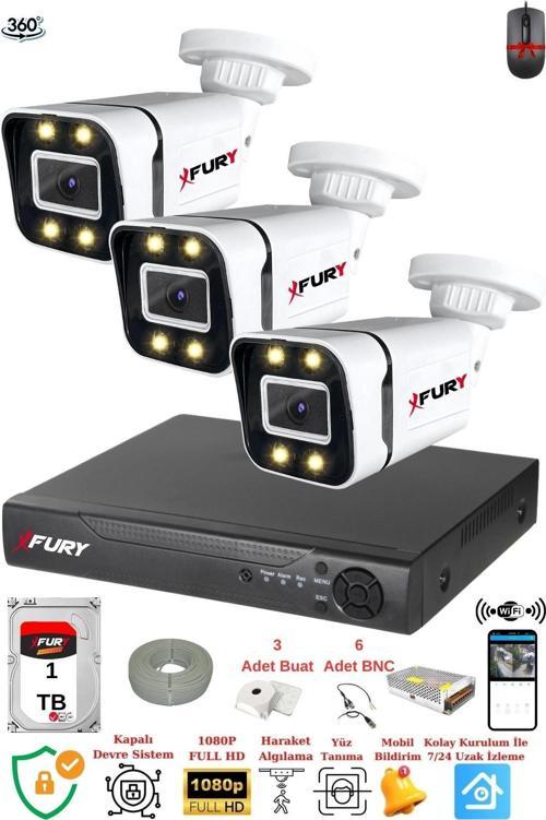 3 Kameralı Full Hd Gece Renkli - Su Geçirmez Ultra Led Güvenlik Kamerası Seti 1TB