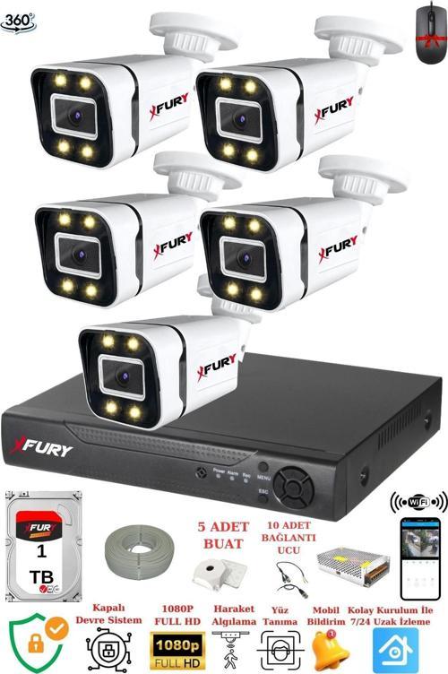 5 Kameralı Full Hd Gece Renkli - Su Geçirmez Ultra Led Güvenlik Kamerası Seti 1TB