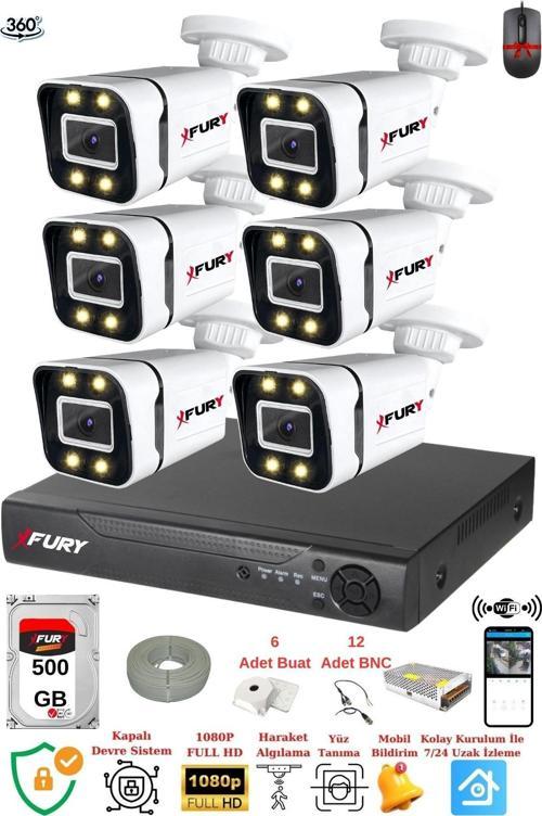 6 Kameralı Full Hd Gece Renkli - Su Geçirmez Ultra Led Güvenlik Kamerası Seti 500GB