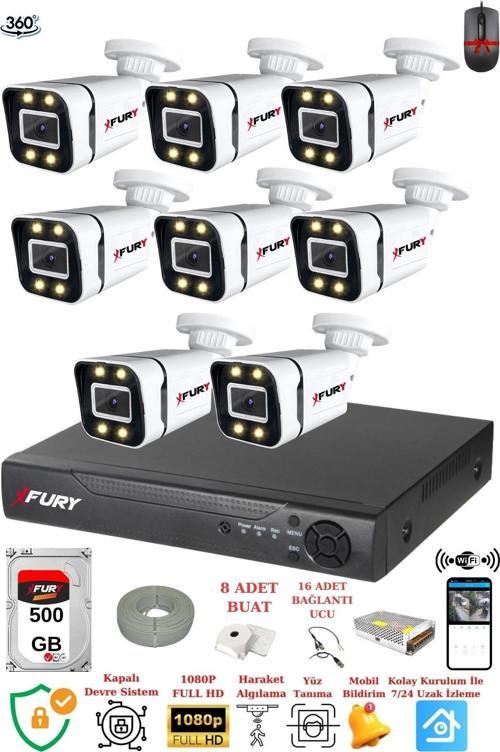 8 Kameralı Full Hd Gece Renkli - Su Geçirmez Ultra Led Güvenlik Kamerası Seti 500GB
