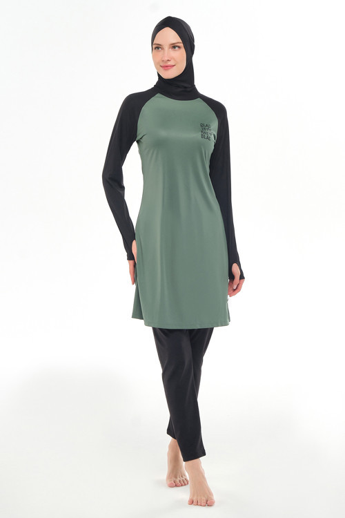 Reglan Kol Likralı Tam Kapalı Tesettür Mayo 3131 Çam Yeşili