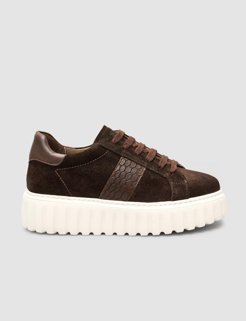 Lumara Süet Bağıcıklı Kroko Kahverengi Kadın Sneaker Ayakkabı