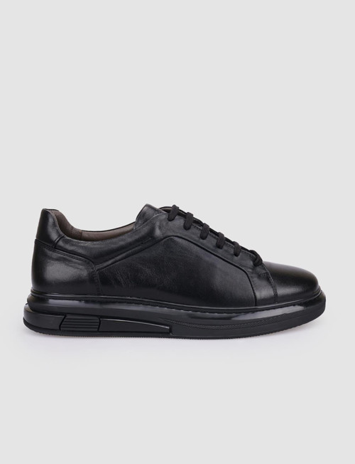 Roma %100 Hakiki Deri Siyah Bağcıklı Erkek Spor Ayakkabı