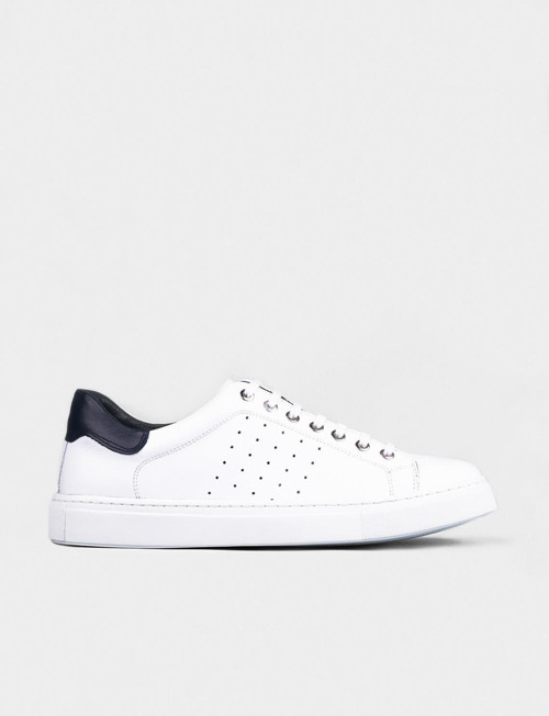 Nilano Lacivert Bilek Detaylı Hakiki Deri Beyaz Bağcıklı Erkek Spor Ayakkabı