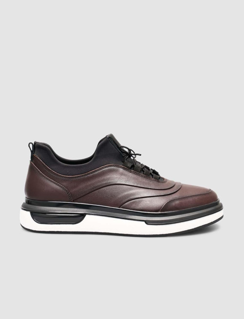 Perano %100 Hakiki Deri Kahverengi Erkek Günlük Sneaker