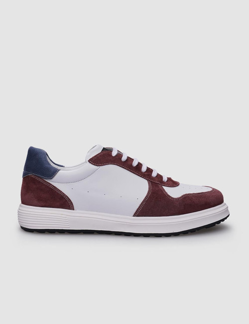 Ripatta %100 Hakiki Deri Beyaz - Bordo Bağcıklı Erkek Sneaker