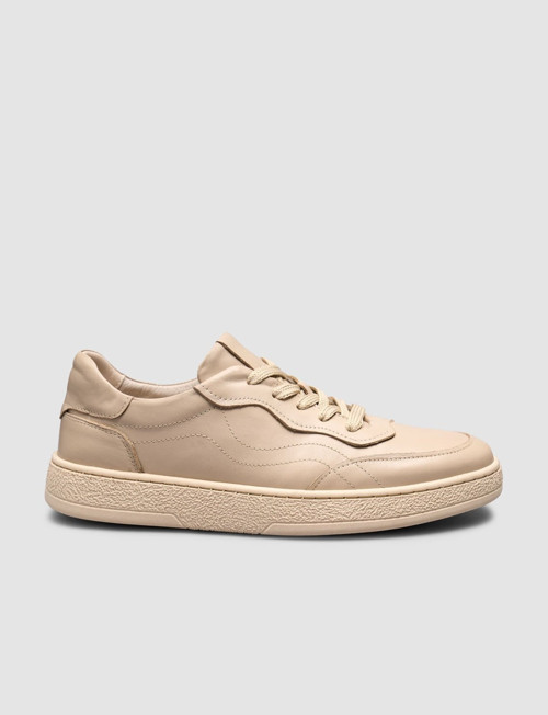 Renasa Bej Hakiki Deri Bağcıklı Kadın Sneaker