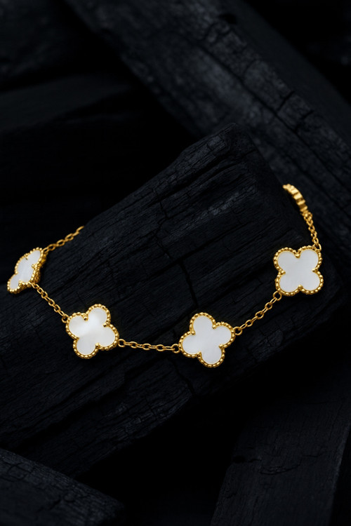 Altın Kaplama Taşlı Royal Pearl Petal Model Erkek Çelik Bileklik