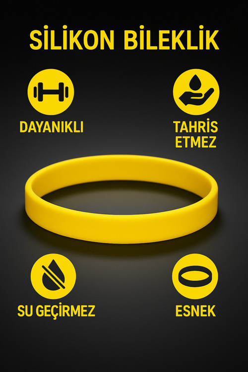 Erkek Kadın Sarı Silikon Bileklik Sevgiliye Hediye Tahriş Yapmaz