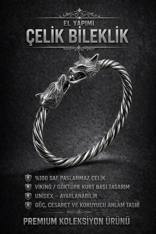 Viking Kurt Başlı Çelik Bileklik – Güç, Cesaret Ve Sadakati Sembolize Eden Erkek Çelik Bileklik