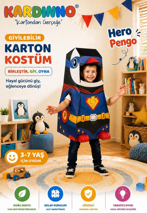 Hero Pengo Eğitici Oyuncak Karton Giyilebilir Çocuk Kostümü Etkinlik Parti Kostümü