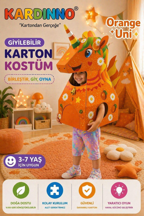 Orange Uni Eğitici Oyuncak Karton Giyilebilir Çocuk Kostümü Etkinlik Parti Kostümü