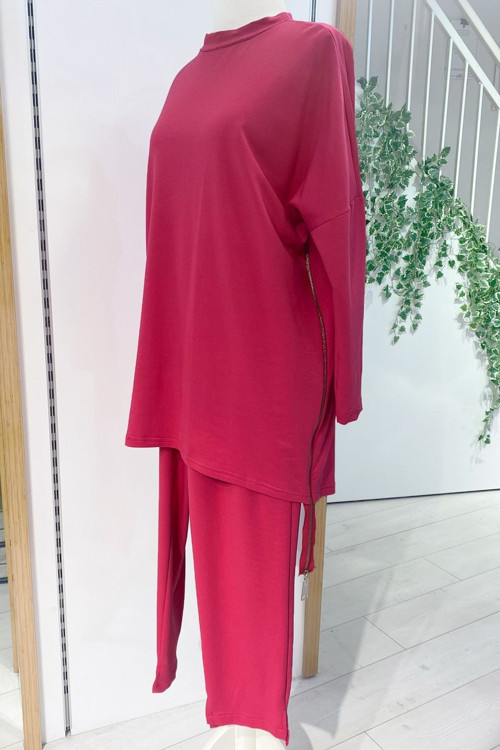 Pantolonlu Takım Fermuar Detaylı 1009 Fuşya