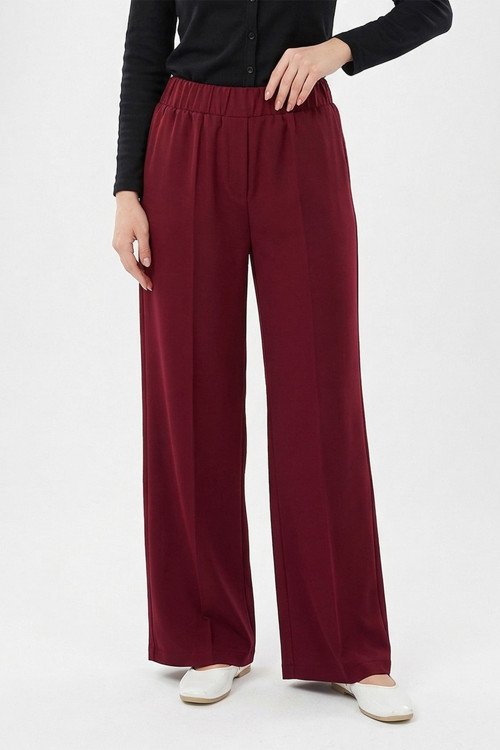 Beli Lastikli Geniş Paça Pantolon 5580 Bordo
