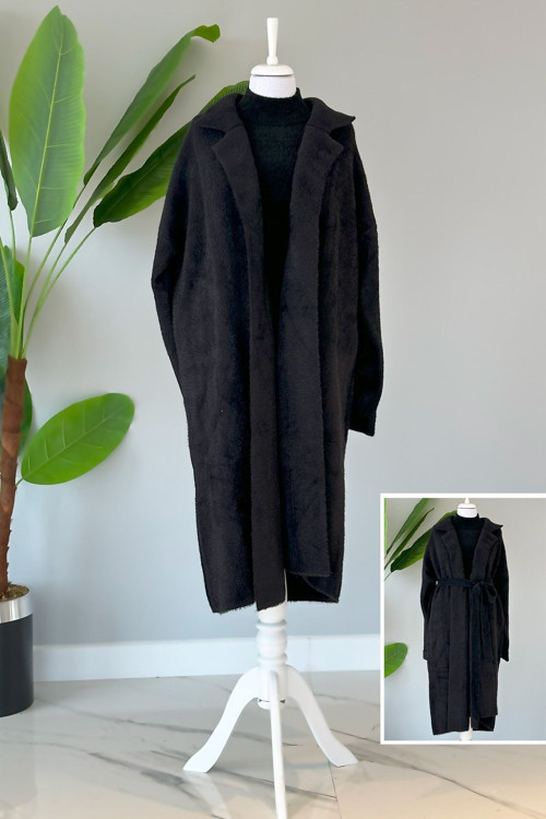 Angora Kap Tam Boy Hırka 4120 Siyah