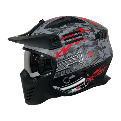 X2 Tokyo Trooper Modüler Full Face Çene Açılır Motosiklet Kaskı L Beden Siyah Kırmızı