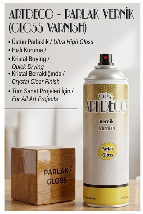 Parlak Vernik 400 ml Sprey 1 Adet Artdeco Kalıcı Şeffaf Koruma İç ve Dış Mekan Akrilik Çizilmeye Karşı Dayanıklı Kalıcı