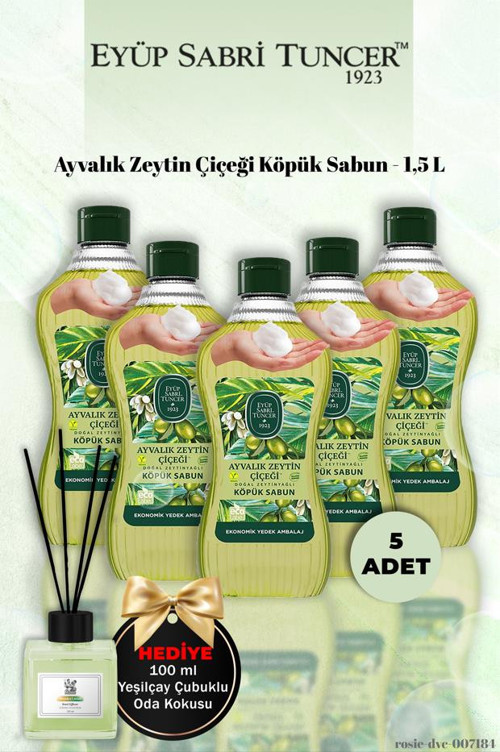 5'li Eyüp Sabri Tuncer Ayvalık Zeytin Çiçeği Köpük Sabun 1,5 L Yeşilçay Koku Hediye