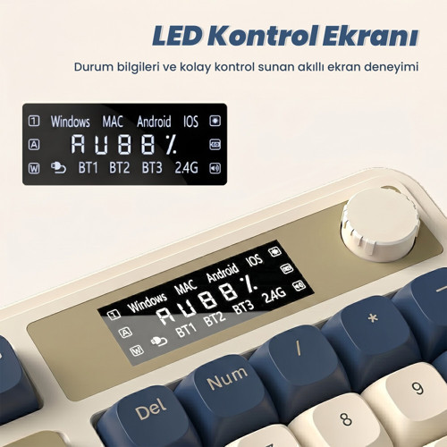 Aula S99 Pro Retro RGB Gaming Bluetooth 2.4GHz Type-C 3 Mod Kablosuz Makrolu Türkçe Q Oyuncu Klavye Lacivert 3
