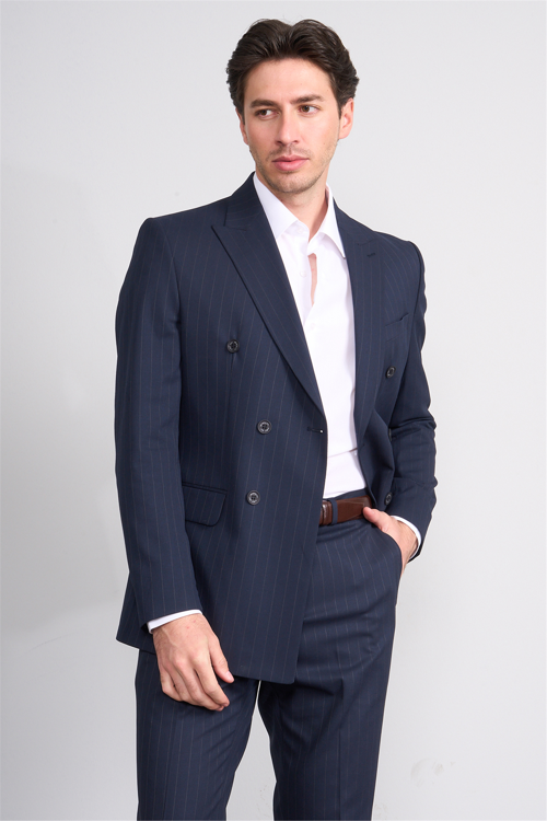 9200 Erkek Mono Yaka Slimfit Kruvaze Takım Elbise Lacivert
