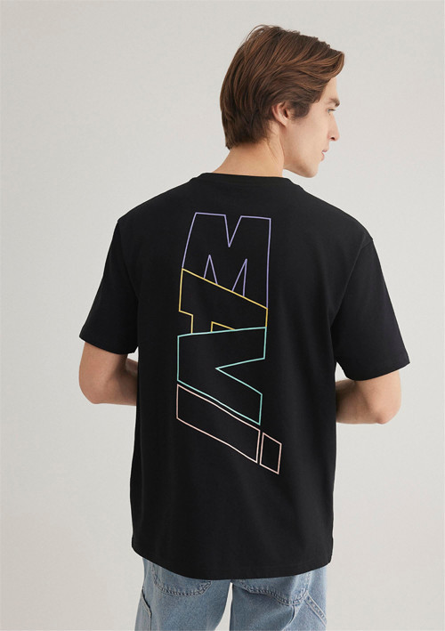 Mavı M0612350-900 Sıyah Erkek Loose Mavı Baskılı T-Shırt