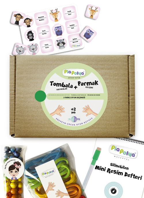 Tombala Hayvanlar Parmak Gelişimi | Bingo | Silinebilen Mini Resim Defteri | Ipe Boncuk Dizme