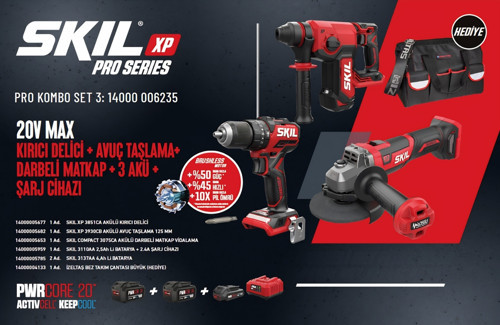 SKIL PRO KOMBO SET 3 (20V MAX KIRICI DELICI + AVUÇ TASLAMA+ DarbelI Matkap + 3 AKÜ + Sarj CIHAZI)