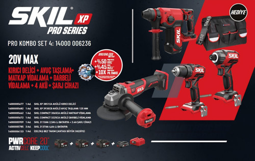 SKIL PRO KOMBO SET 4 (20V MAX KIRICI DELICI + AVUÇ TASLAMA+ DAHA FAZLA Matkap VIdalama + DARBELI VIDALAMA + 4 AKÜ + Sarj CIHAZI)