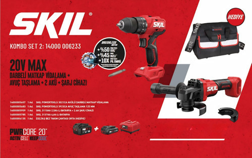 SKIL KOMBO SET 2 (20V MAX DARBELI MATKAP VIDALAMA + AVUÇ TASLAMA + 2 AKÜ + Sarj CIHAZI)