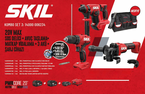 SKIL KOMBO SET 3 (20V MAX SDS DELICI + AVUÇ TASLAMA+ MATKAP VIDALAMA + 3 AKÜ + Sarj CIHAZI)